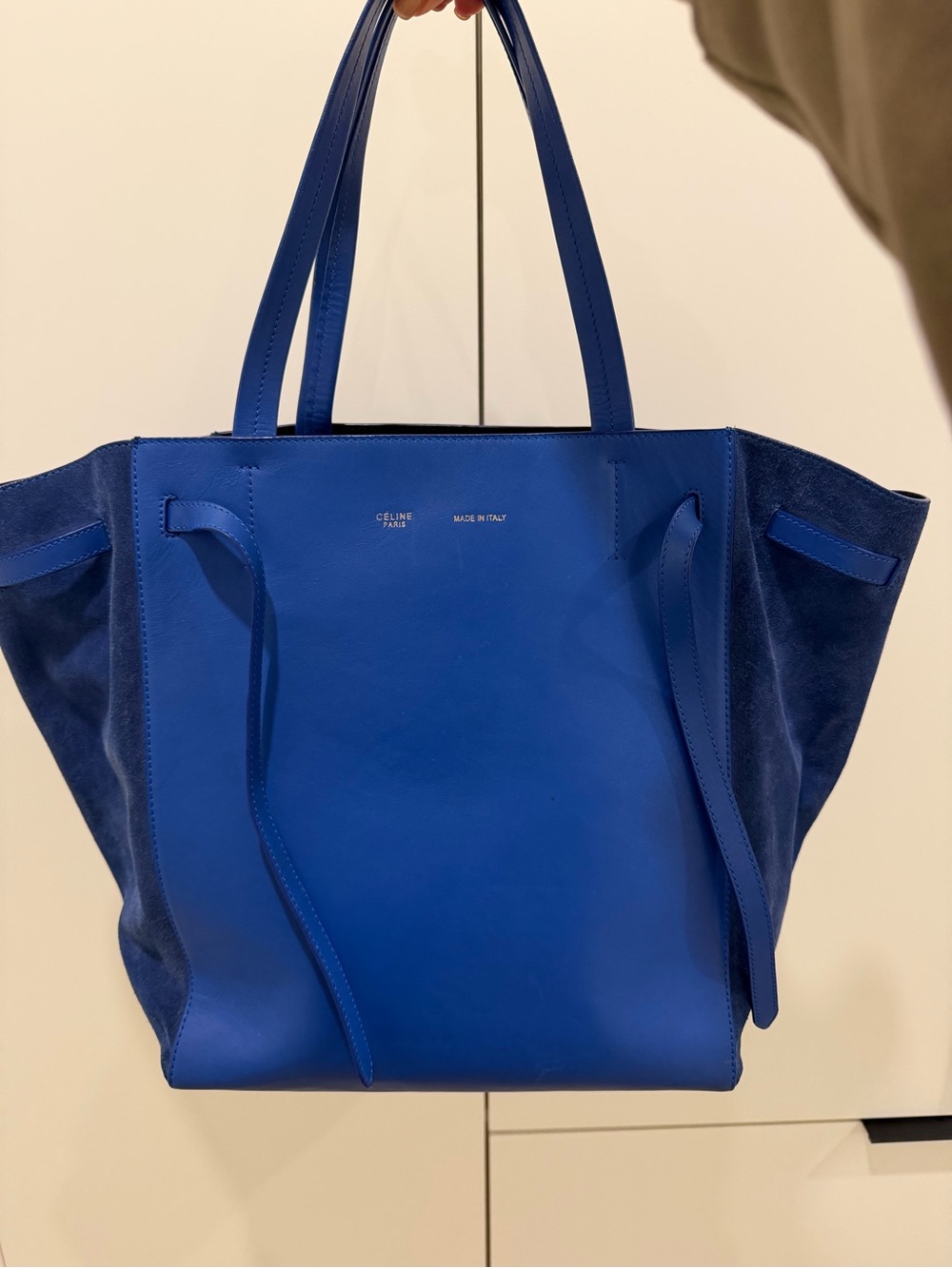 Celine Cabas Leather bag. Electric Blue Leather & Suede Tote